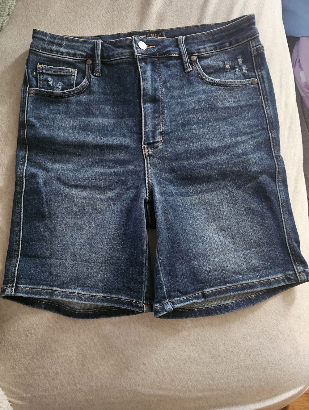 Judy Blue Dark Blue Distressed Denim Shorts